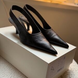 Toteme Classic Leather Slingbacks (Black) (size 38)